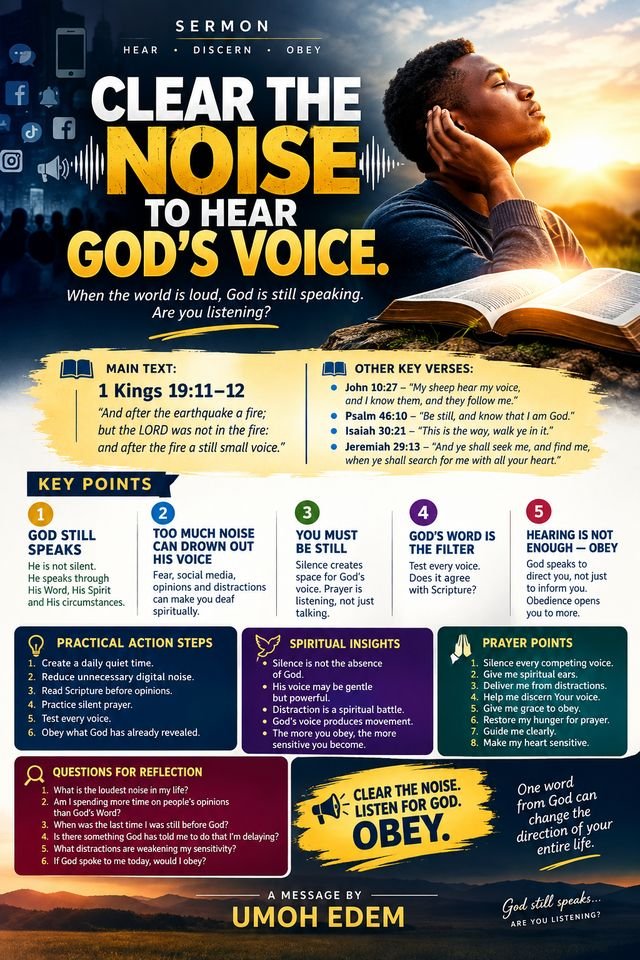Sermon poster: Clear the Noise to Hear God’s Voice